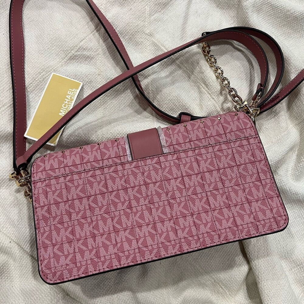 MICHAEL KORS Greenwich Quilted Faux Leather Studded Shoulder Crossbody Rose NWT - Picture 6 of 15